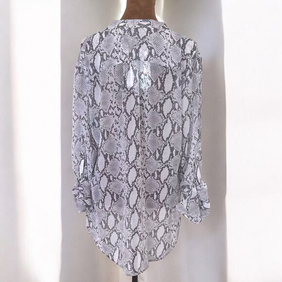Kut from Kloth Shirt Womens Gray Snakeskin Sheer Size L Rocker Festival Edgy - Picture 12 of 14